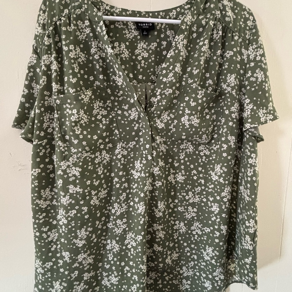 Torrid Olive Floral Blouse